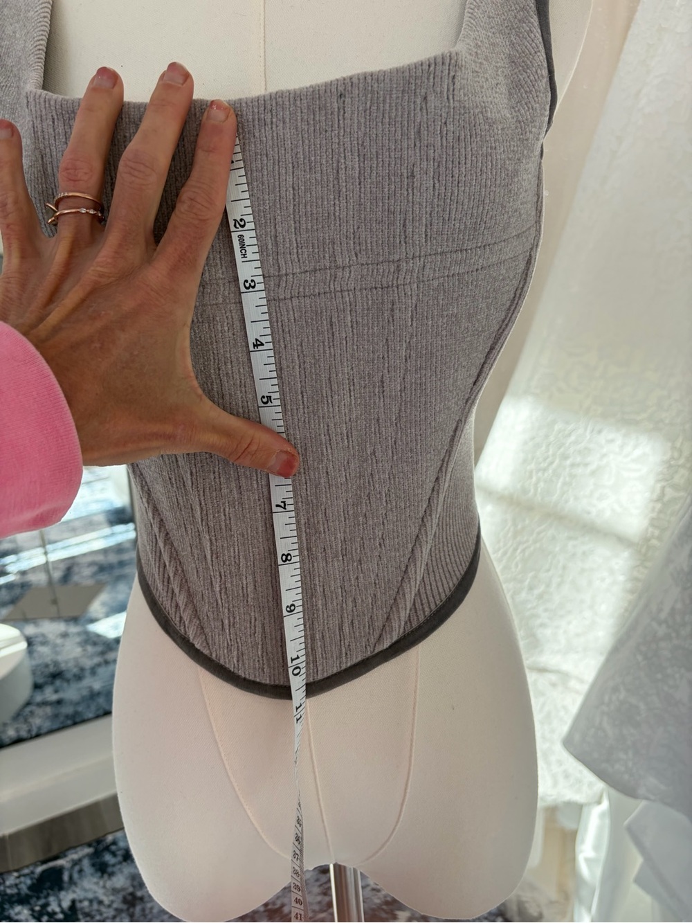 With Jéan Corset Top Gray Ribbed Velvet Trim French Girl Chic Size XS - Picture 5 of 11